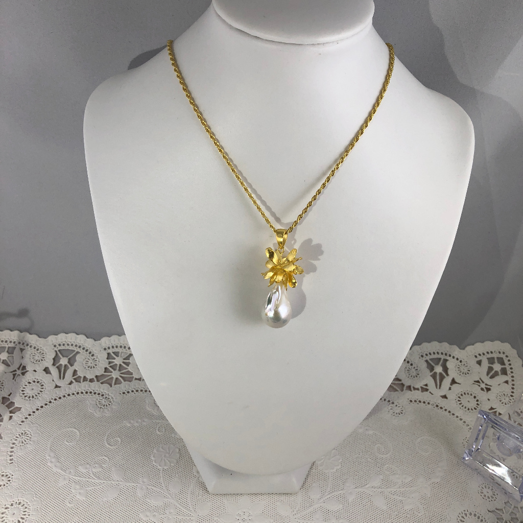 Baroque 25x14mm Pearl 925 Silver Flower Pendant